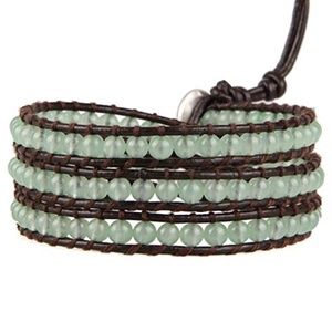 Jade 3 Wrap Bracelet On Chocolate Leather NWT